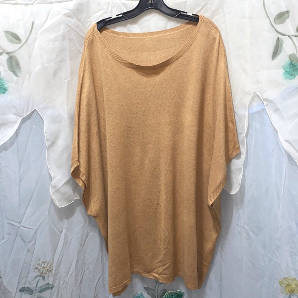 SILK/CASHMERE QVC TAN OVERSIZED DROP-SHOULDER SWEATER O/S